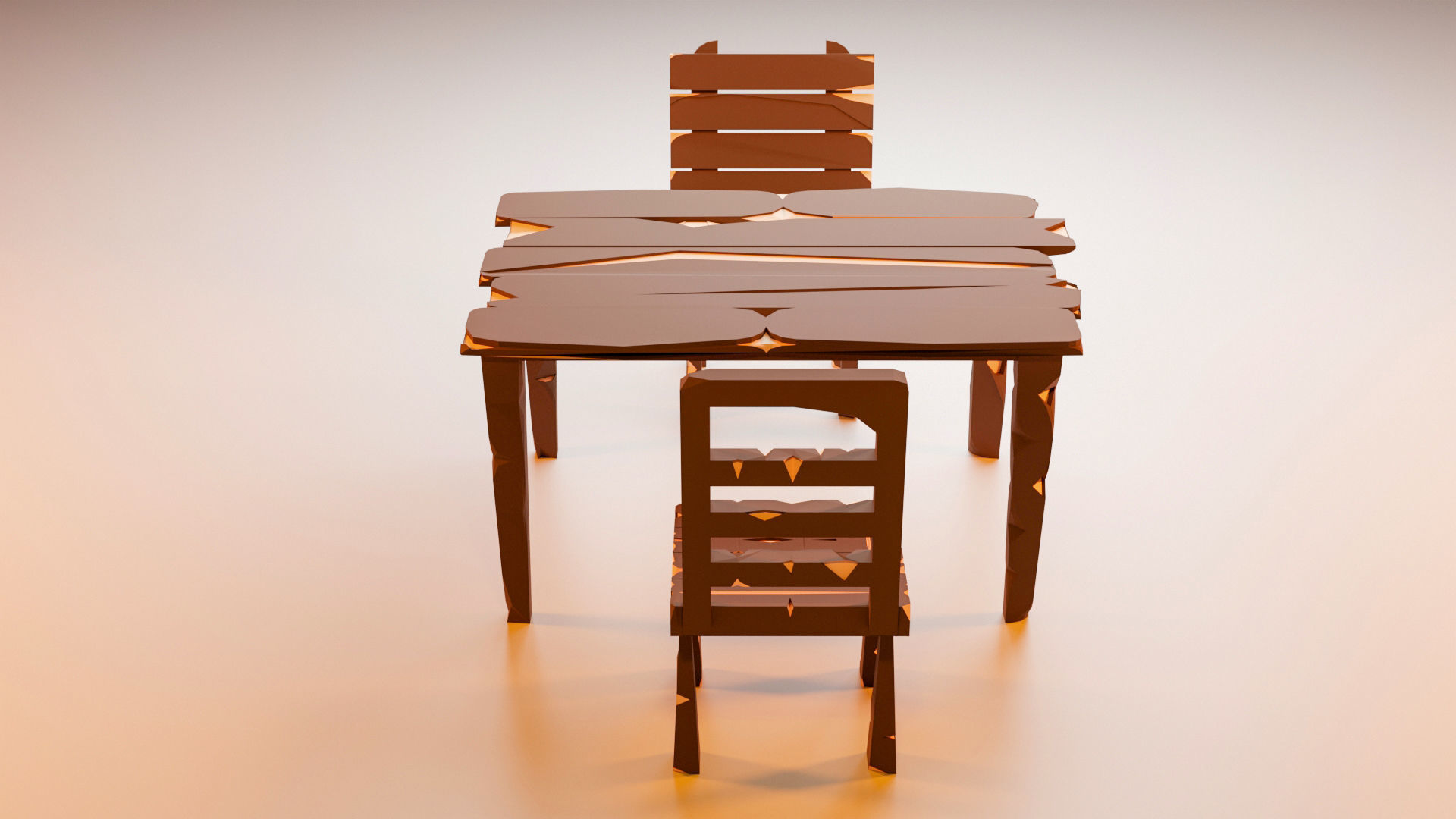 Vintage Table and chairs Low Poly Low-poly 3D model_2