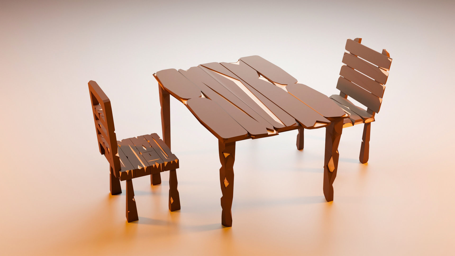 Vintage Table and chairs Low Poly Low-poly 3D model_3