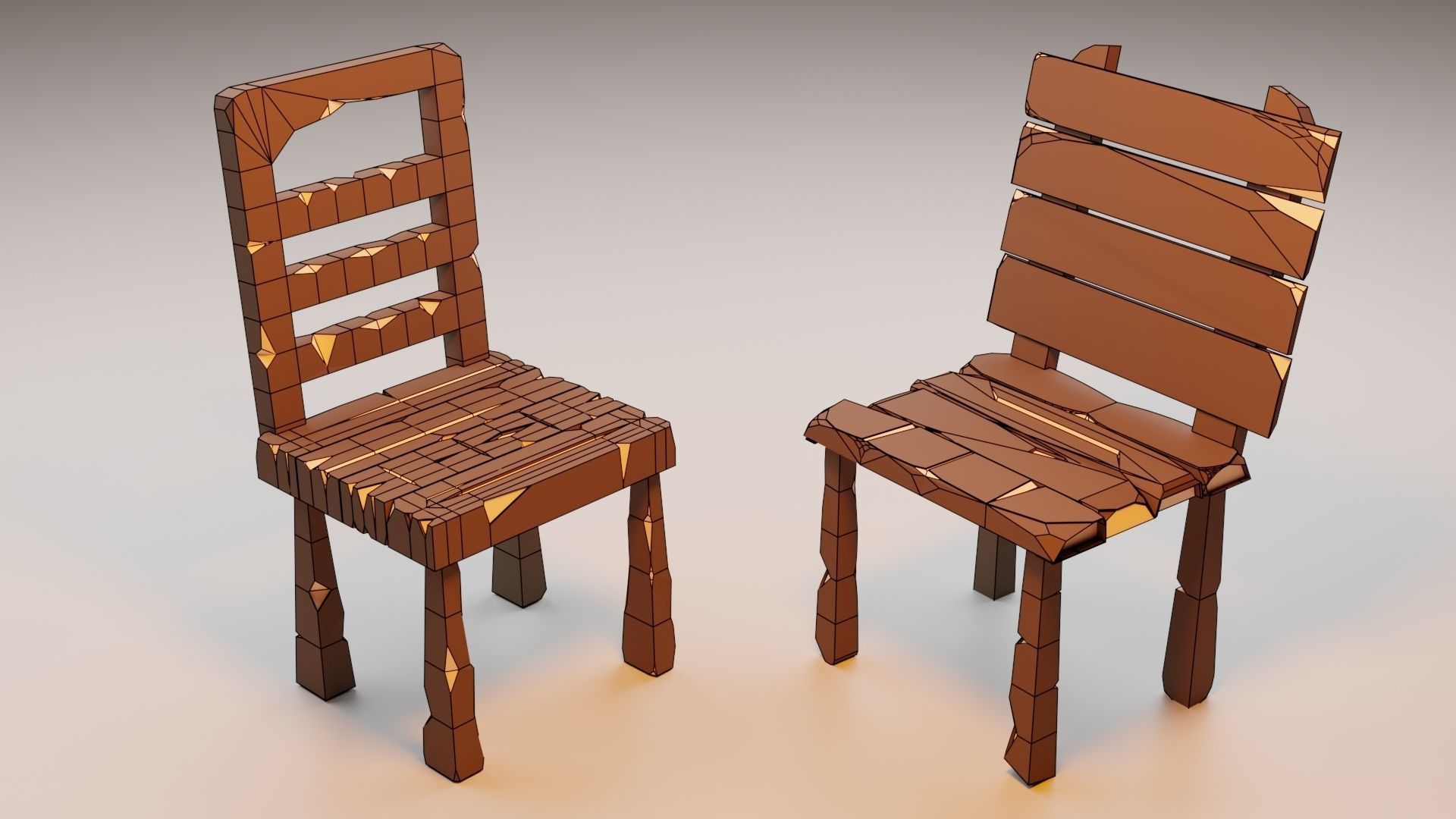 Vintage Table and chairs Low Poly Low-poly 3D model_17