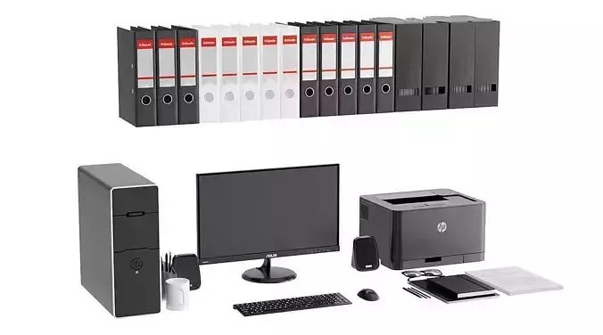 Office Black Pc Set BLENDER 3D Model Cycles