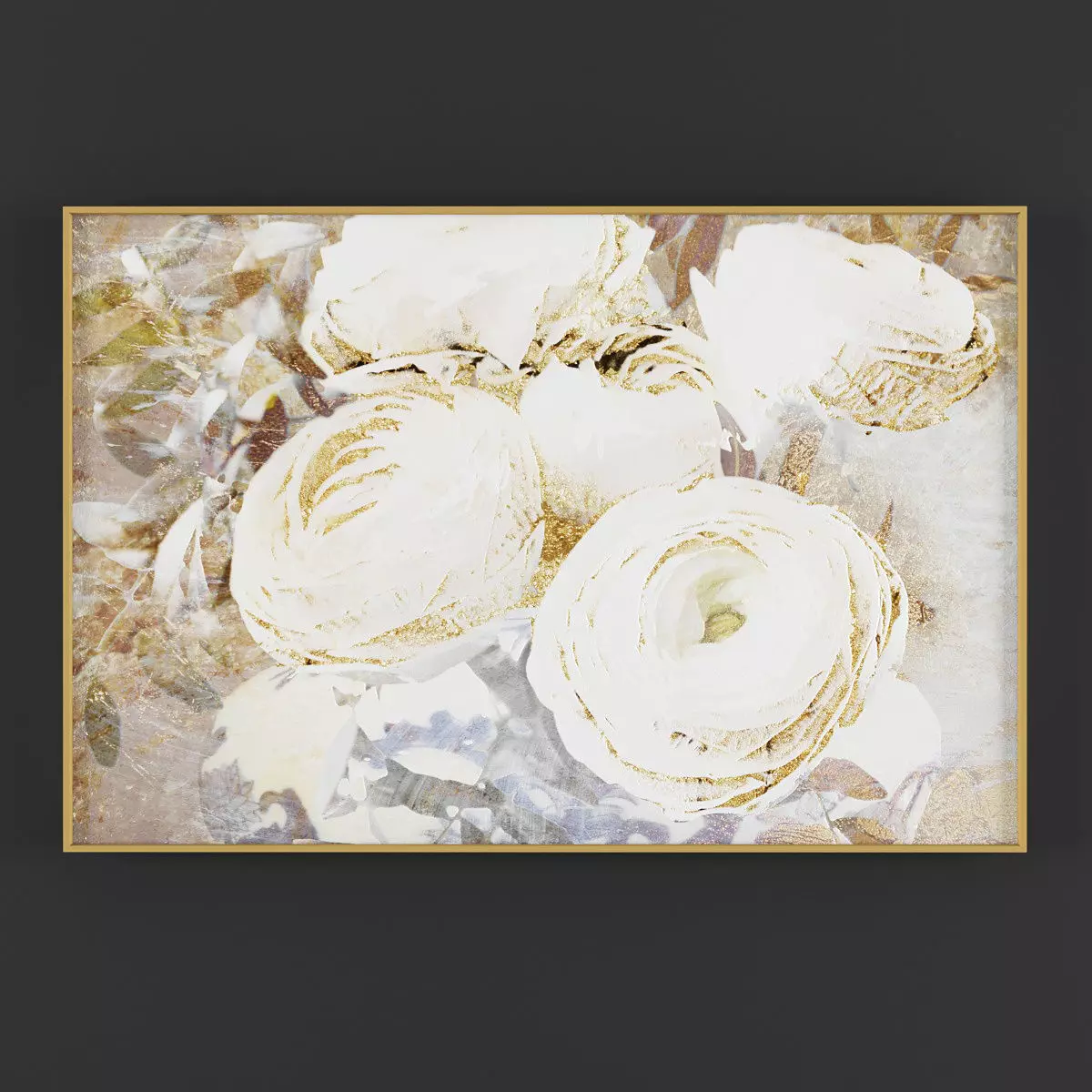 Pictures193 flowers in gold frame Low-poly 3D model_0