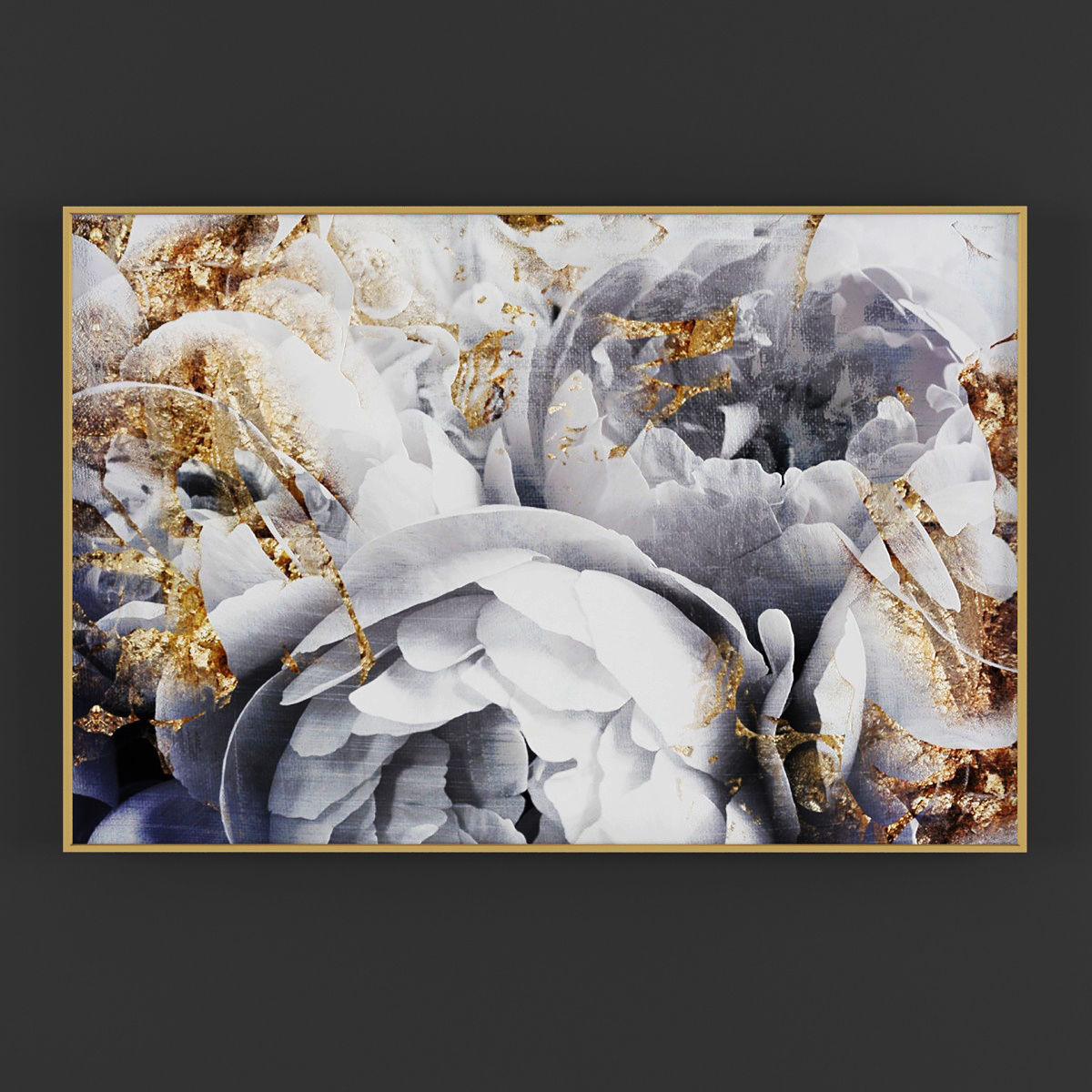 Pictures193 flowers in gold frame Low-poly 3D model_1