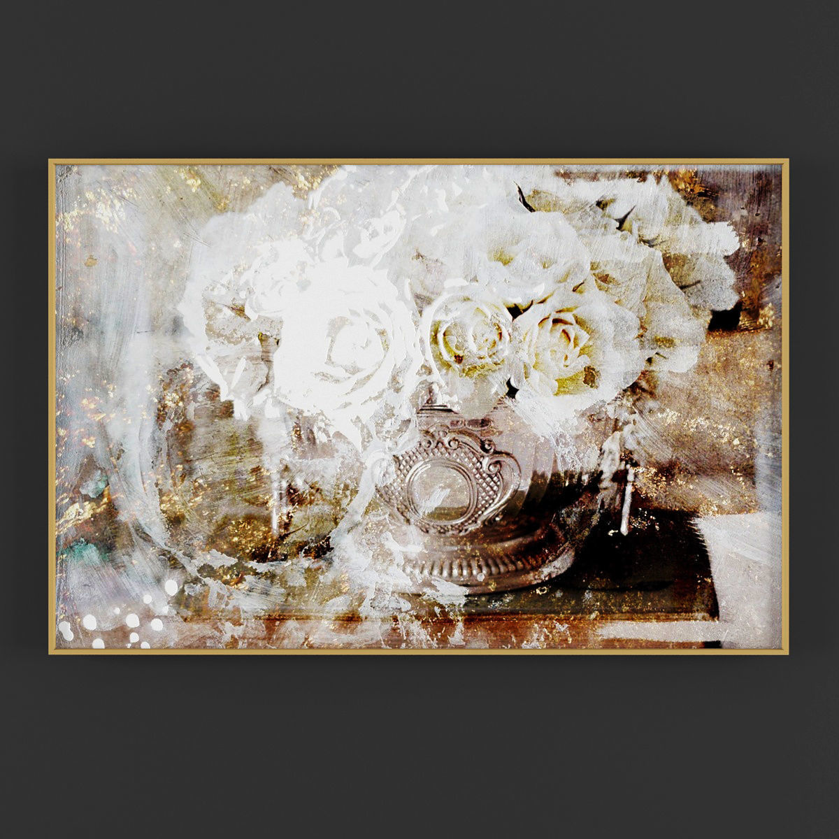 Pictures193 flowers in gold frame Low-poly 3D model_2