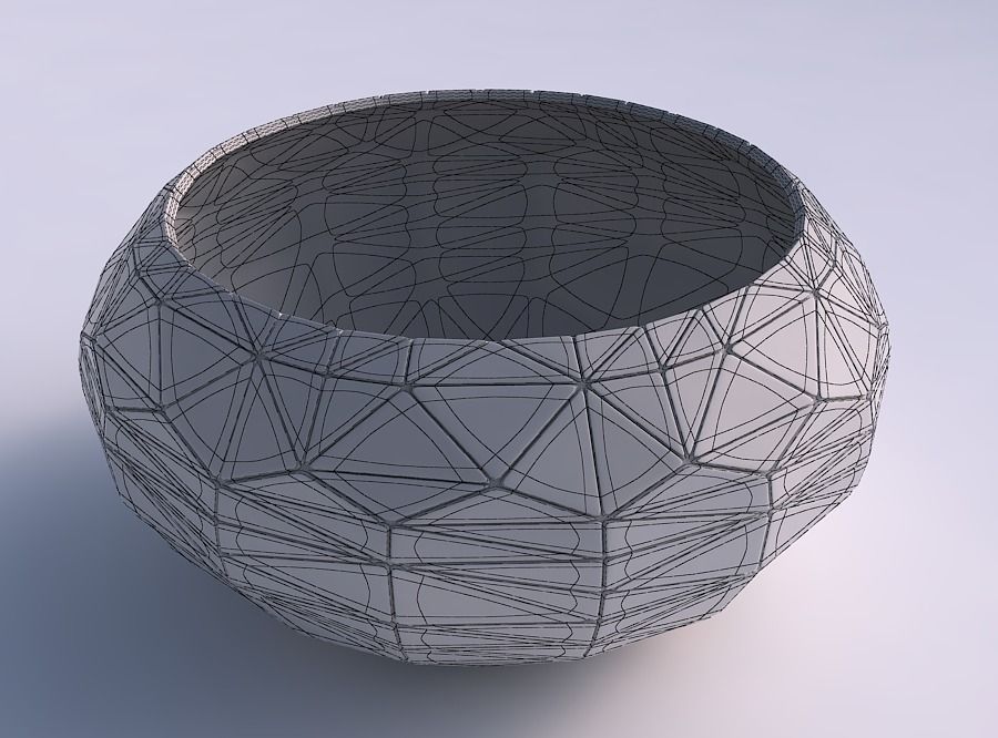Bowl spheric squeezed wide with random triangle plates 3D print model_5