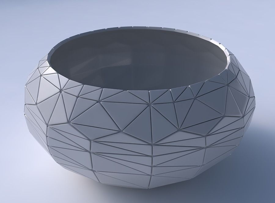 Bowl spheric squeezed wide with random triangle plates 3D print model_3