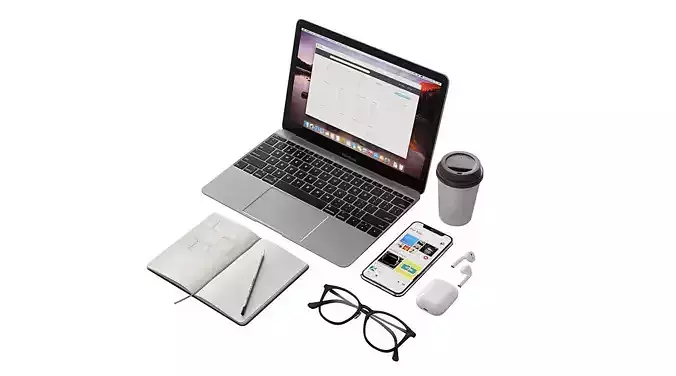 Workplace Macbook 12 BLENDER 3D Model Cycles