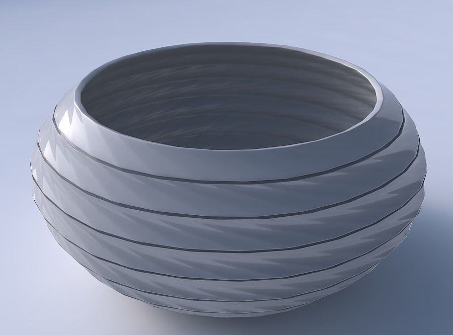 Bowl spheric squeezed wide with horizontal dents and twisted ... 3D print model_3