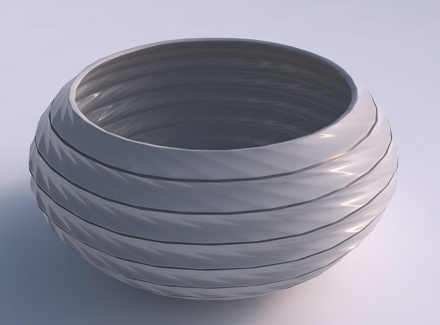 Bowl spheric squeezed wide with horizontal dents and twisted ... 3D print model_0
