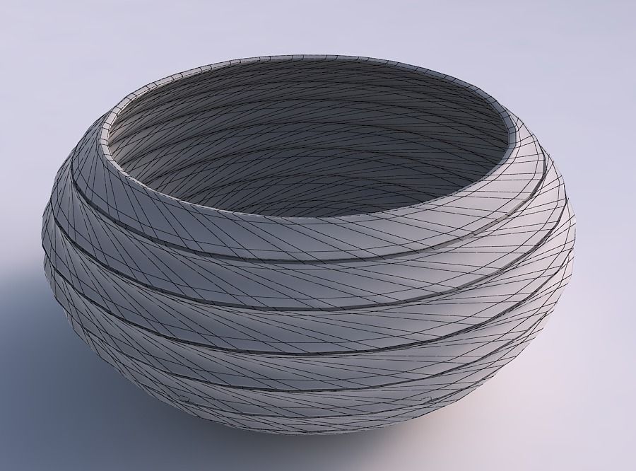 Bowl spheric squeezed wide with horizontal dents and twisted ... 3D print model_5