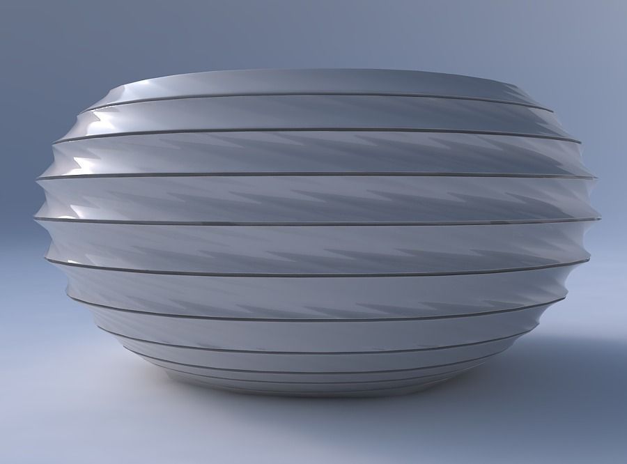Bowl spheric squeezed wide with horizontal dents and twisted ... 3D print model_4