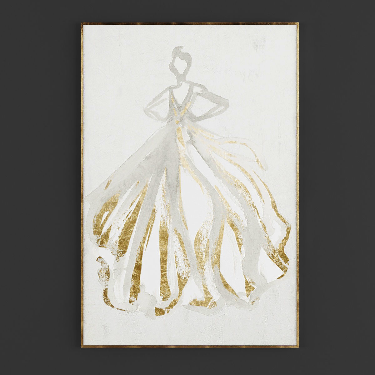 Pictures200 abstract painting of woman in dress with gold foil Low-poly 3D model_1