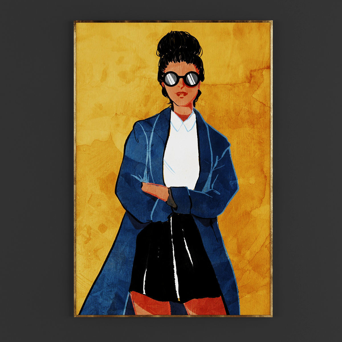 Pictures200 abstract painting of woman in dress with gold foil Low-poly 3D model_2