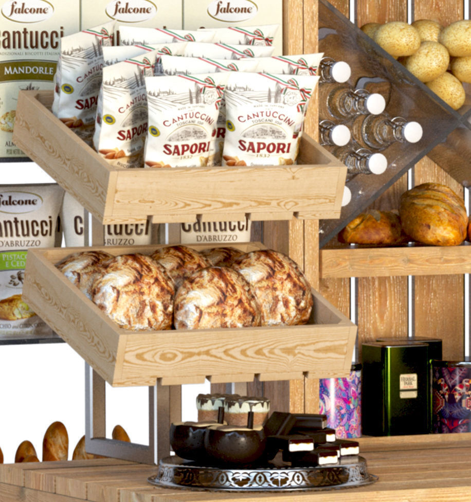 Rack with bread and dessert 3D model_3