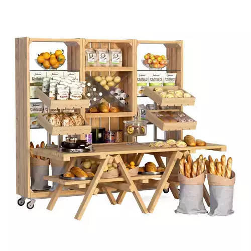 Rack with bread and dessert 3D model