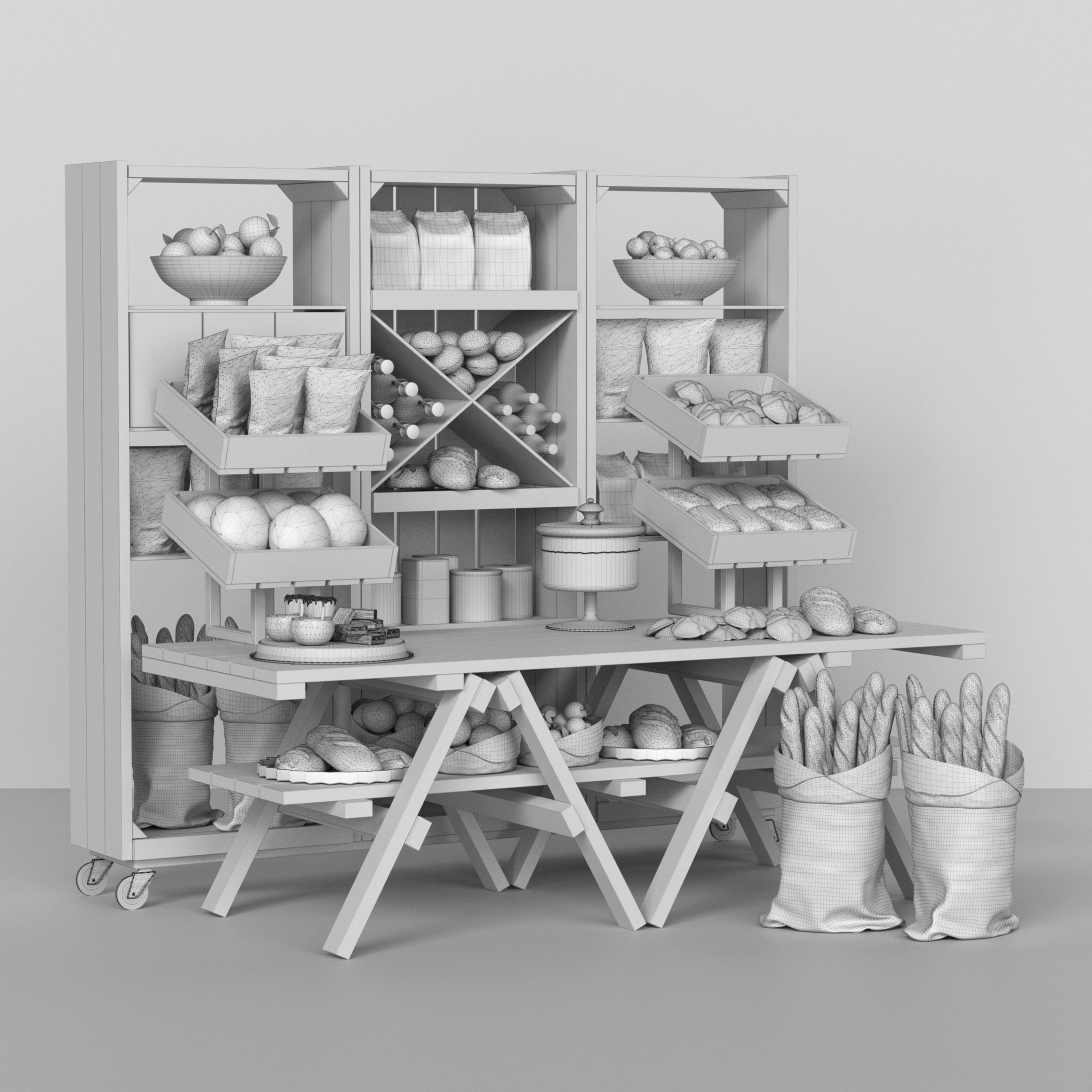 Rack with bread and dessert 3D model_1