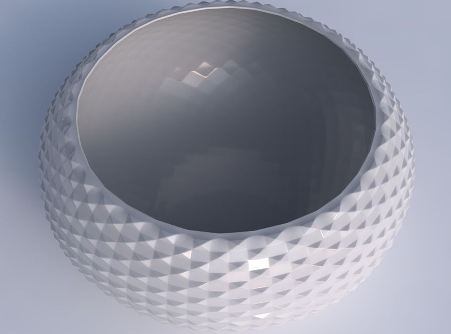 Bowl spheric squeezed wide with grid piramides 3D print model_1