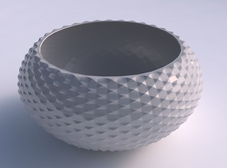 Bowl spheric squeezed wide with grid piramides 3D print model_0