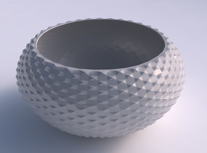Bowl spheric squeezed wide with grid piramides