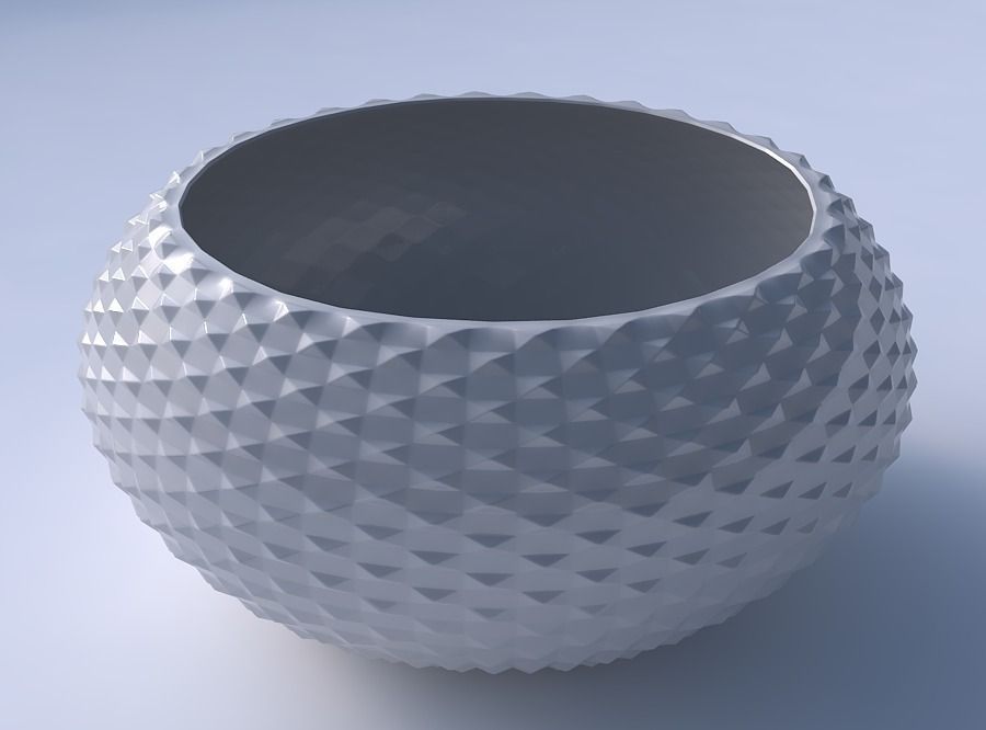 Bowl spheric squeezed wide with grid piramides 3D print model_3