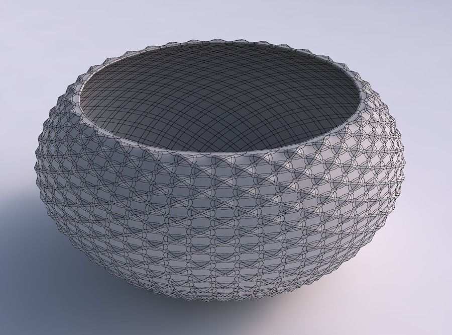 Bowl spheric squeezed wide with grid piramides 3D print model_5