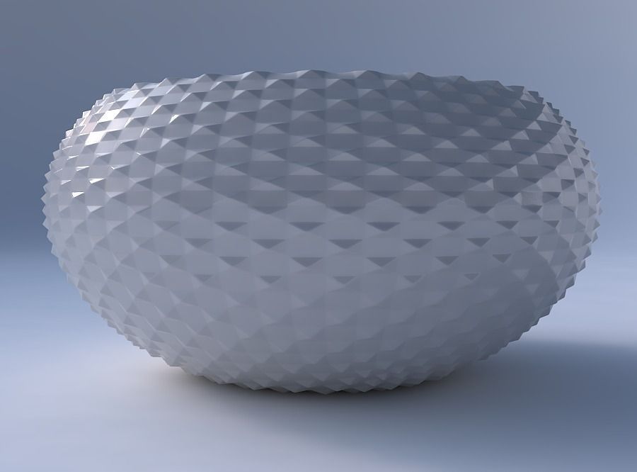 Bowl spheric squeezed wide with grid piramides 3D print model_4