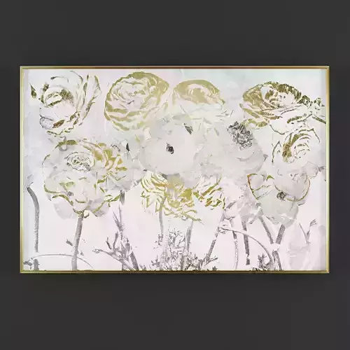 Pictures203 gold and flowers framed art Low-poly 3D model