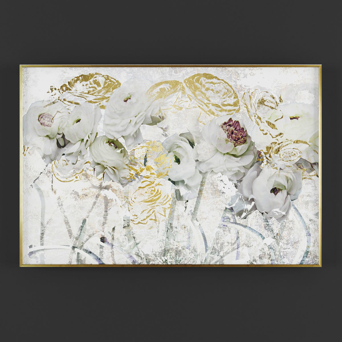 Pictures203 gold and flowers framed art Low-poly 3D model_2