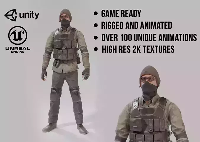 Game Ready Apocalypse Male Character Rigged and Animated Low-poly 3D model