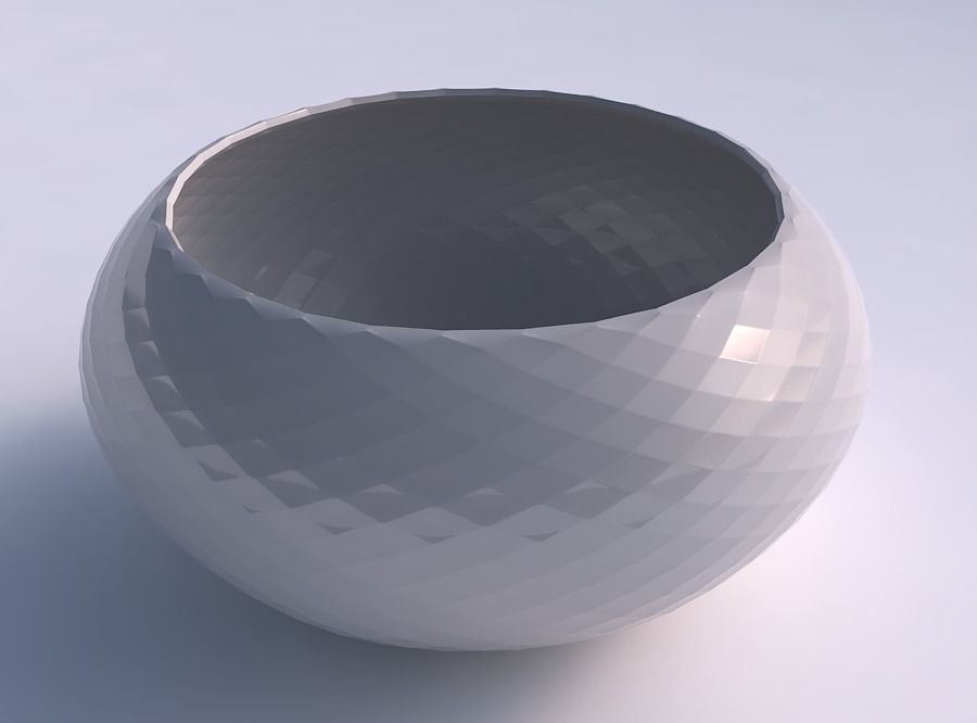 Bowl spheric squeezed wide with diagonal grid pattern 3D print model_0