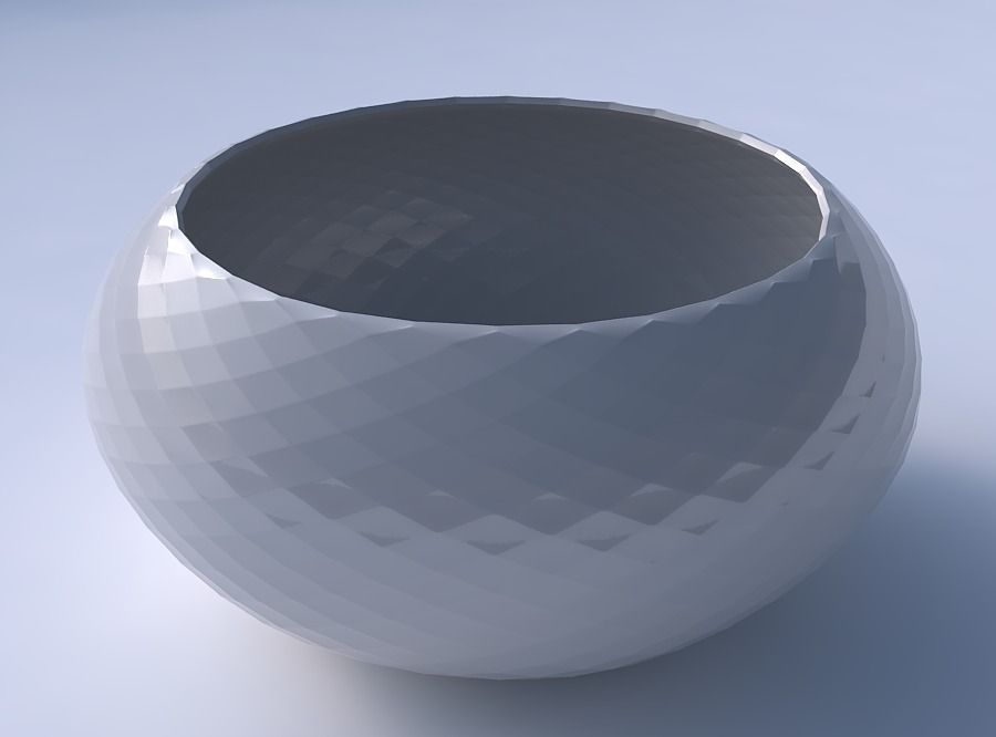 Bowl spheric squeezed wide with diagonal grid pattern 3D print model_3