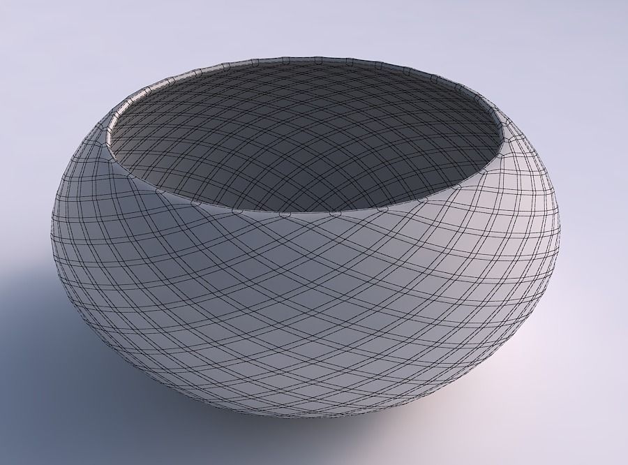 Bowl spheric squeezed wide with diagonal grid pattern 3D print model_5