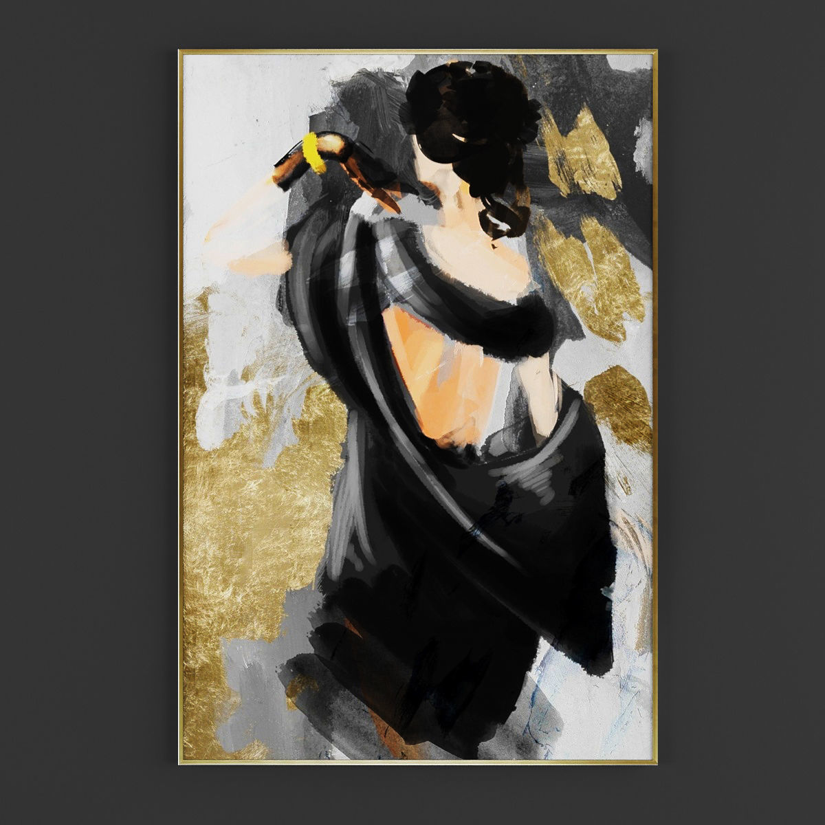 Pictures205 abstract painting of woman gold Low-poly 3D model_1