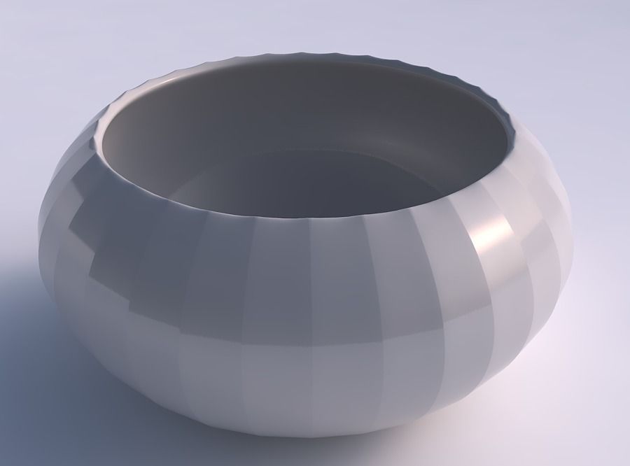Bowl spheric squeezed wide with fine bands uniform vertical 3D print model_0
