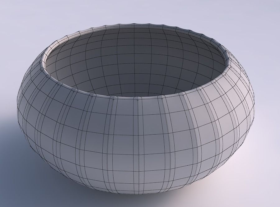 Bowl spheric squeezed wide with fine bands uniform vertical 3D print model_5