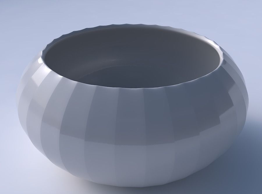 Bowl spheric squeezed wide with fine bands uniform vertical 3D print model_3