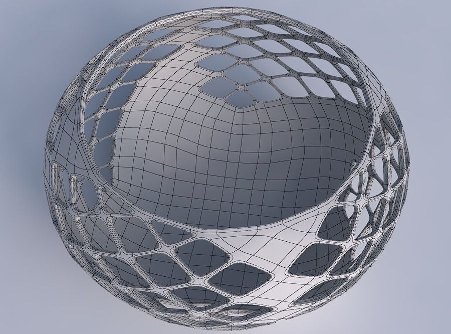 Bowl spheric squeezed wide with diagonal grid lattice 3 3D print model_6