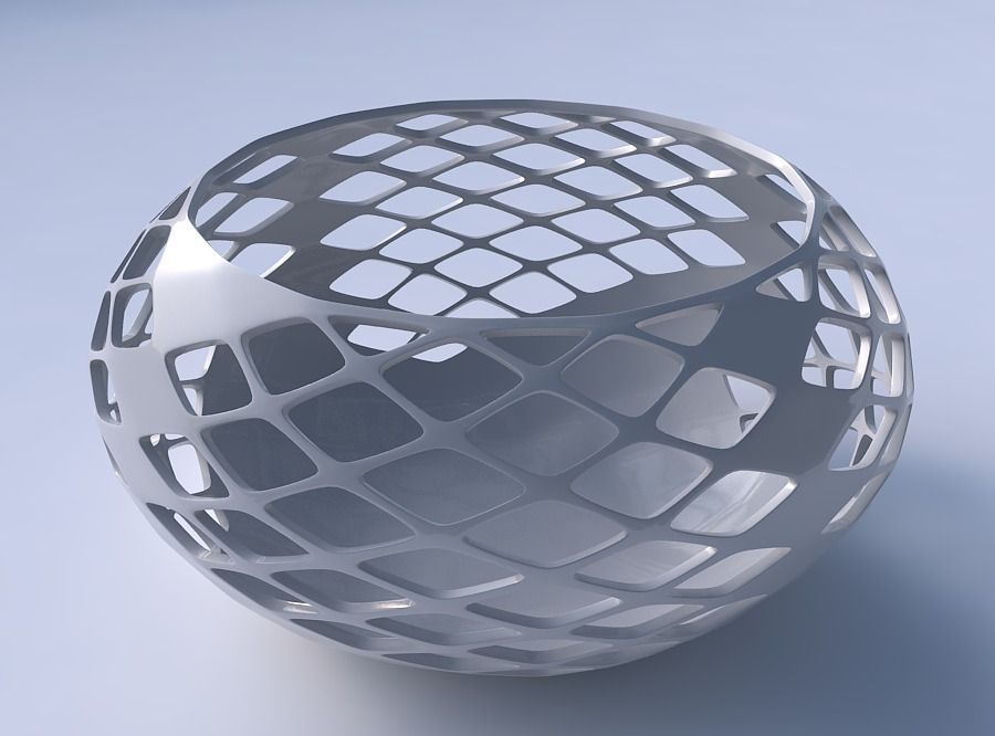 Bowl spheric squeezed wide with diagonal grid lattice 3 3D print model_3
