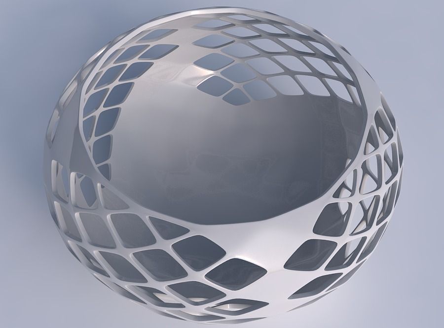 Bowl spheric squeezed wide with diagonal grid lattice 3 3D print model_1