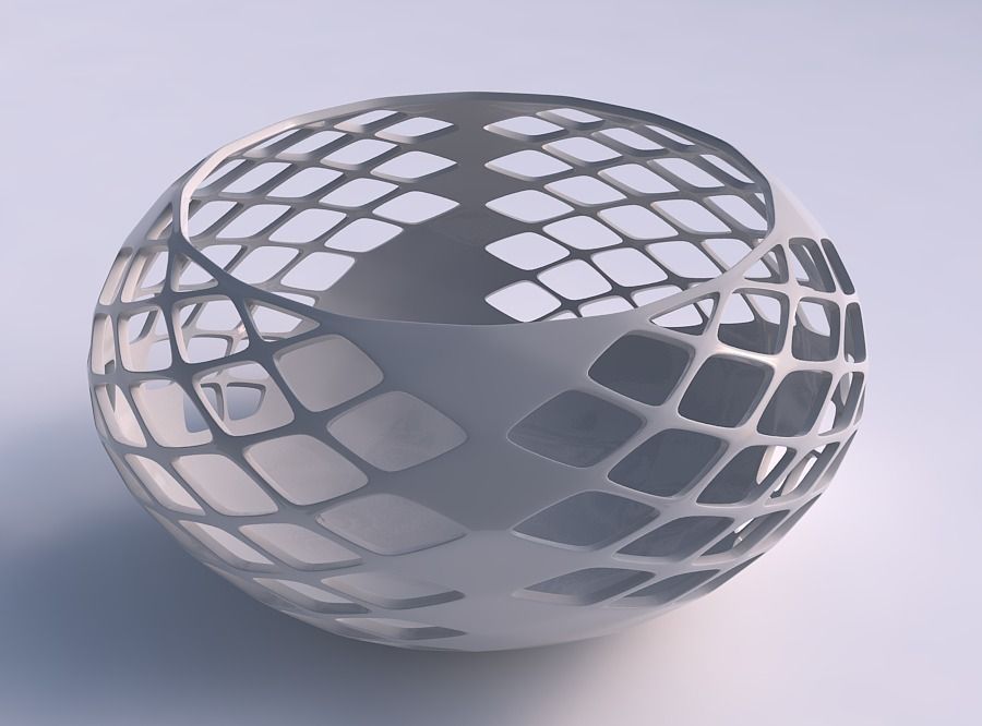 Bowl spheric squeezed wide with diagonal grid lattice 3 3D print model_0