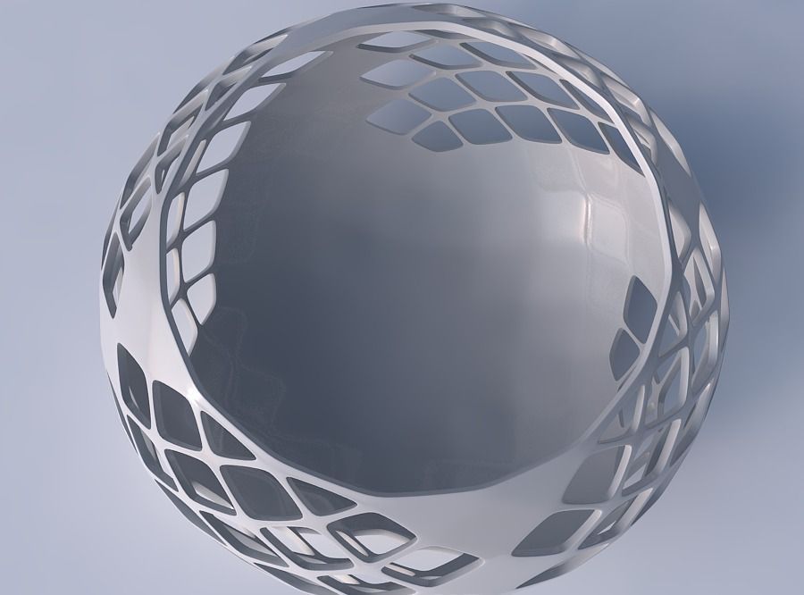 Bowl spheric squeezed wide with diagonal grid lattice 3 3D print model_2