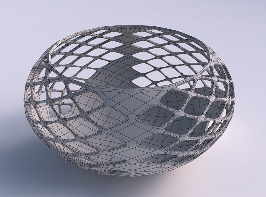 Bowl spheric squeezed wide with diagonal grid lattice 3 3D print model_5
