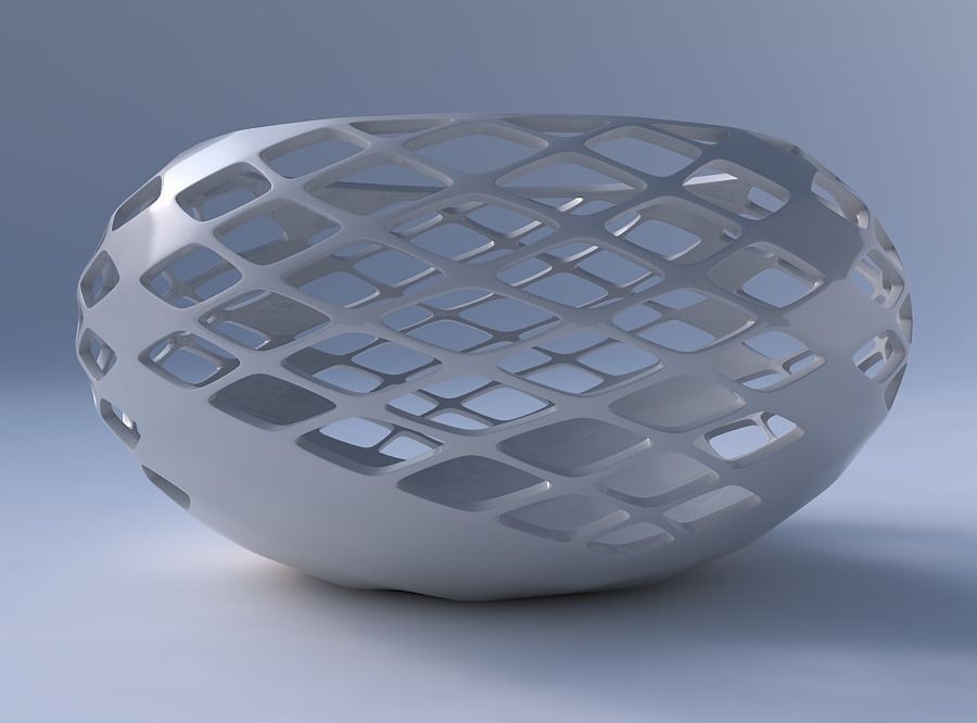 Bowl spheric squeezed wide with diagonal grid lattice 3 3D print model_4