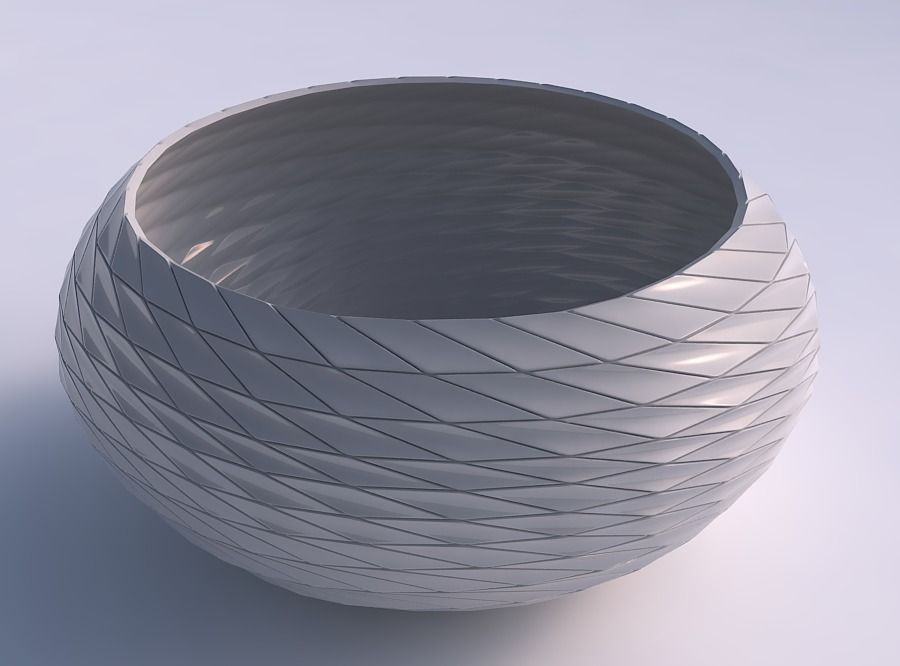 Bowl spheric squeezed wide with distorted and twisted grid pl... 3D print model_0