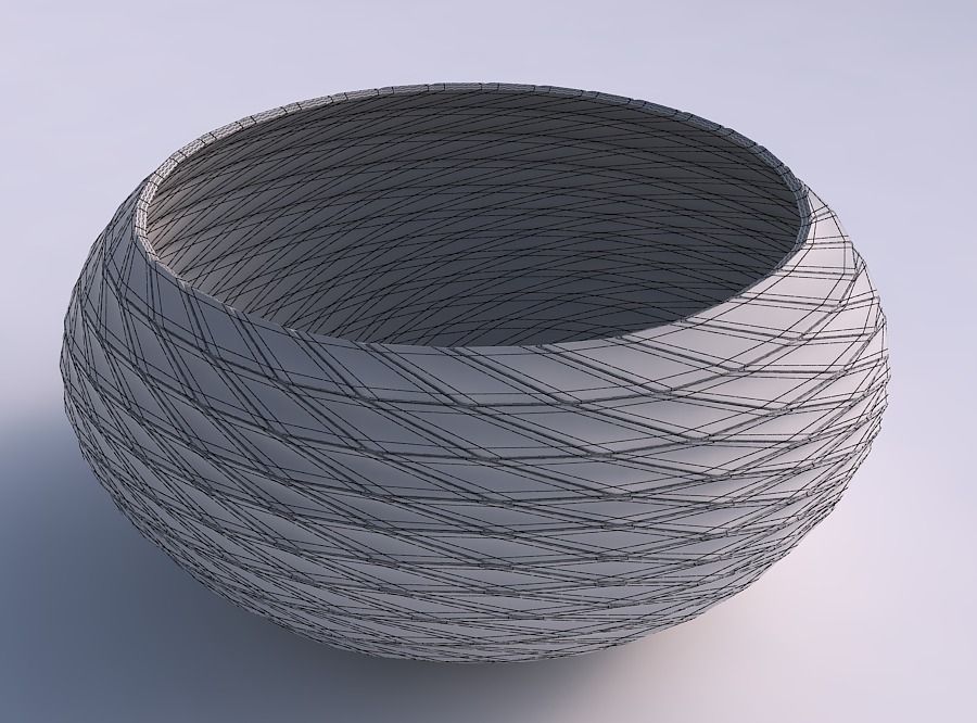 Bowl spheric squeezed wide with distorted and twisted grid pl... 3D print model_5
