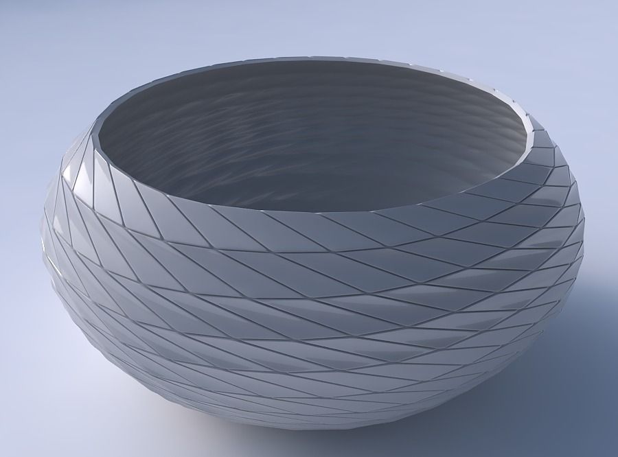 Bowl spheric squeezed wide with distorted and twisted grid pl... 3D print model_3