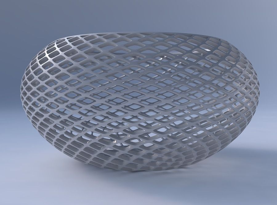 Bowl spheric squeezed wide with fine diagonal grid lattice 3D print model_4