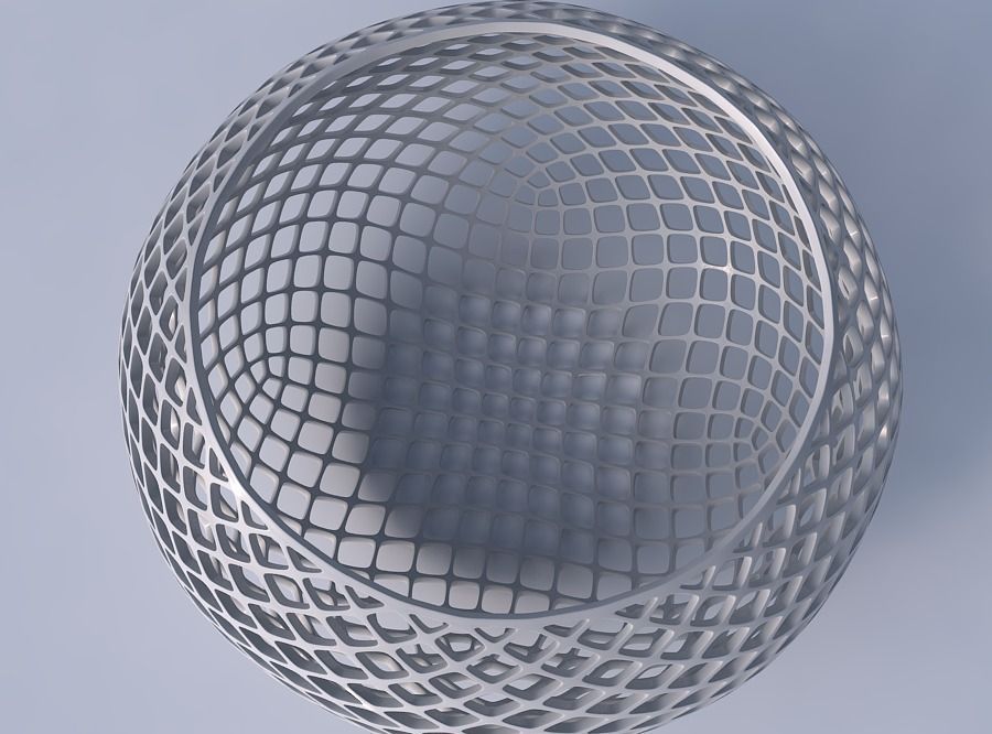 Bowl spheric squeezed wide with fine diagonal grid lattice 3D print model_2
