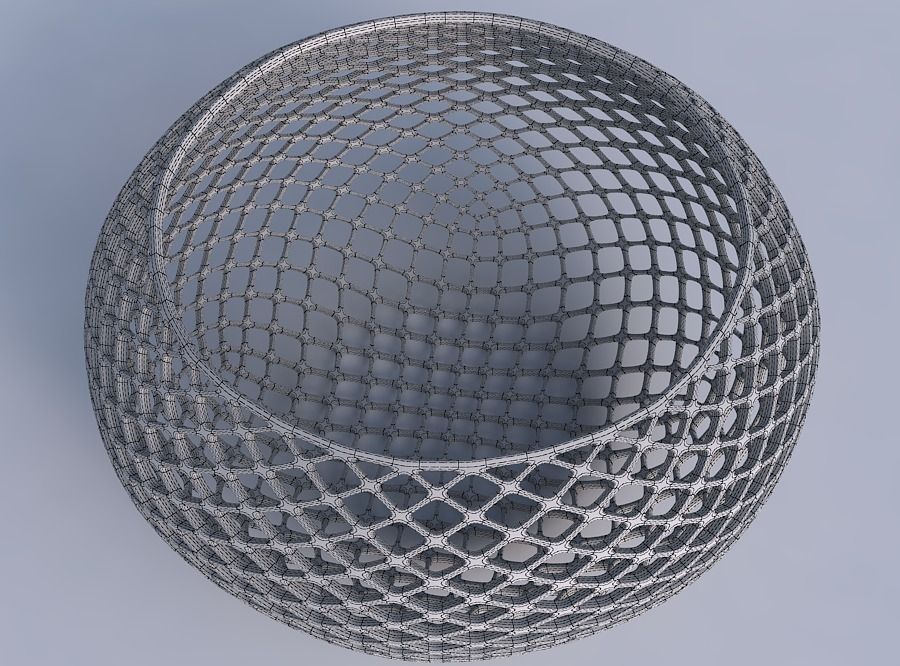 Bowl spheric squeezed wide with fine diagonal grid lattice 3D print model_6