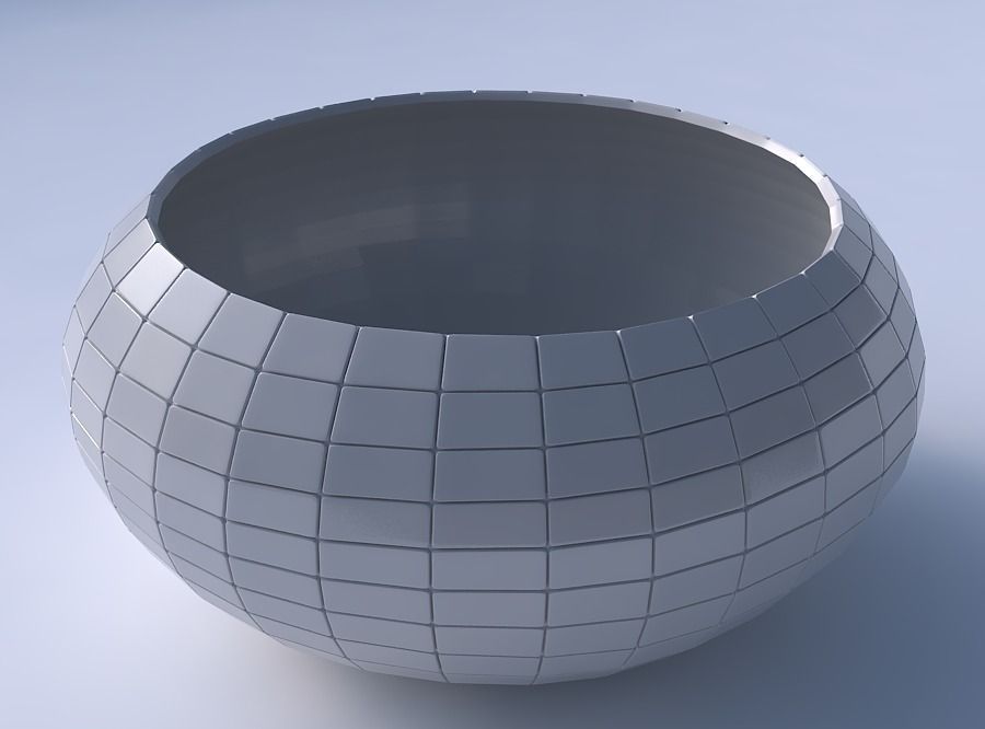 Bowl spheric squeezed wide with distorted grid plates 3D print model_3