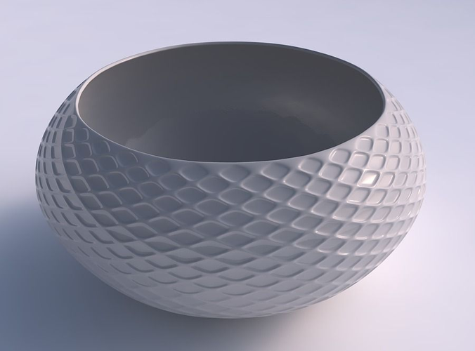 Bowl spheric squeezed wide with diagonal grid dents